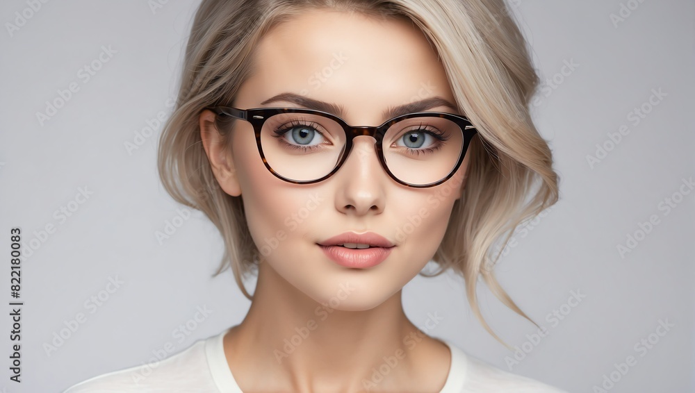 headshot of glasses beautiful woman model on plain white background studio from Generative AI headshot of glasses beautiful woman model on plain white background studio from Generative AI
