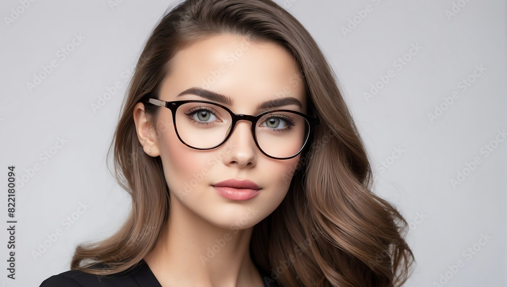 headshot of glasses beautiful woman model on plain white background studio from Generative AI headshot of glasses beautiful woman model on plain white background studio from Generative AI