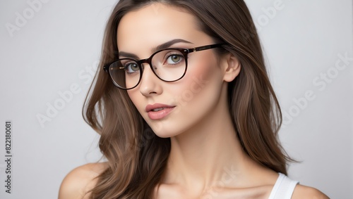 headshot of glasses beautiful woman model on plain white background studio from Generative AI