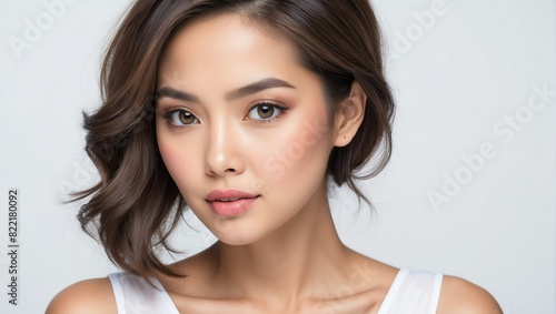 headshot of filipina beautiful woman model on plain white background studio from Generative AI
