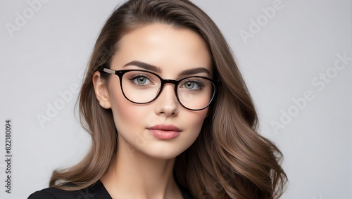 headshot of glasses beautiful woman model on plain white background studio from Generative AI