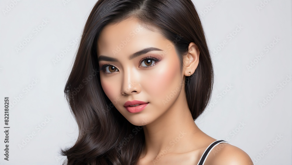 headshot of indonesian beautiful woman model on plain white background studio from Generative AI headshot of indonesian beautiful woman model on plain white background studio from Generative AI