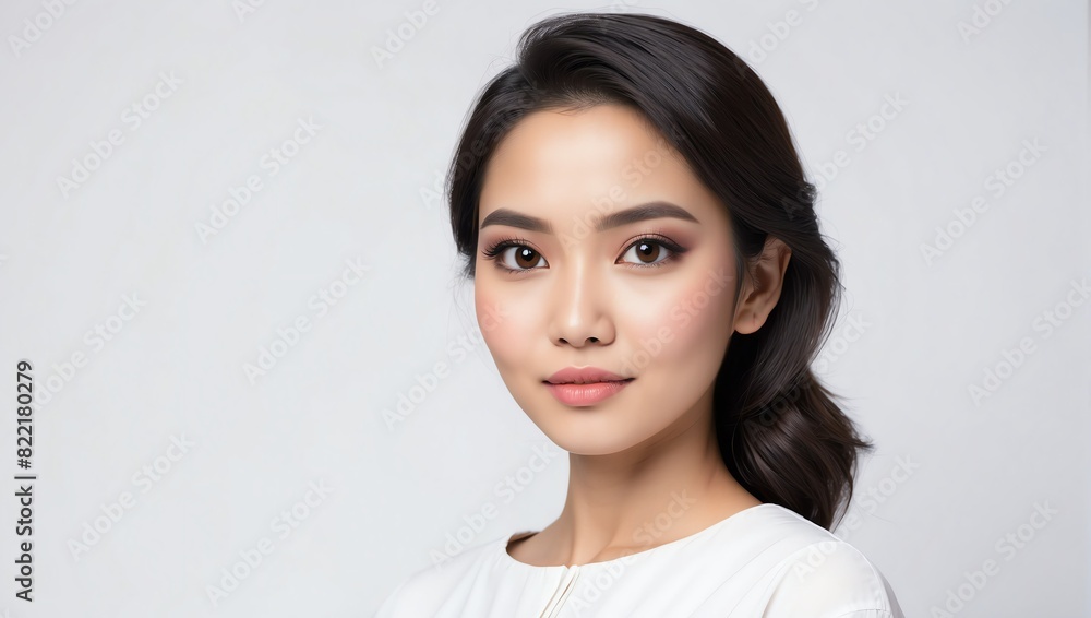 headshot of indonesian beautiful woman model on plain white background studio from Generative AI headshot of indonesian beautiful woman model on plain white background studio from Generative AI
