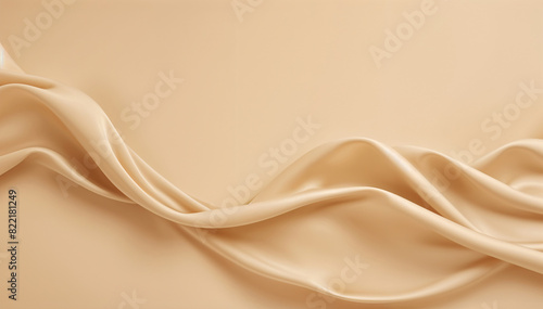 Beige smooth fabric surface background. Elegant beige silk with folds like waves. Light beige background.