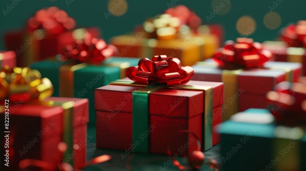 Obraz premium Three-dimensional Christmas presents in a row.