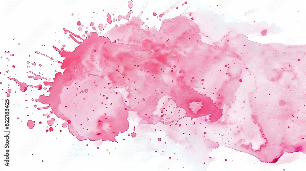 Watercolor pink splashing on white paper. Hand drawn.