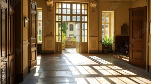 Open door to private apartment in a castle with keys