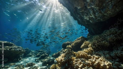 Underwater cave with sunlight