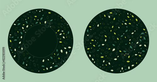 Collection of cute little leaf patterns in 3 color shades forming a circle, suitable for nature themed designs, green energy concepts, botanical illustrations, or eco friendly marketing materials