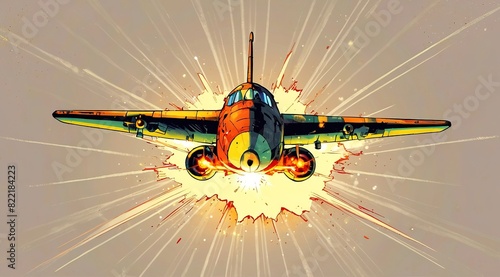 Vintage retro comics explosion aircraft design