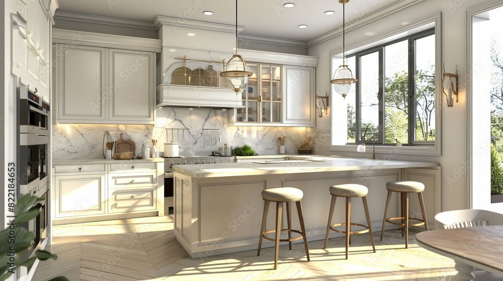 Stylish contemporary kitchen room interior. 3D render Stylish contemporary kitchen room interior. 3D render