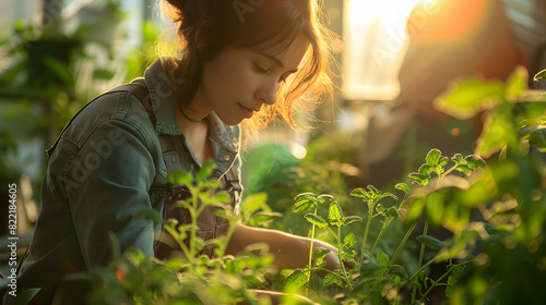 Nurturing and Rewarding: Woman Gardening in Greenhouse, Illustrating the Beauty of Gardening Hobby � Photo Realistic Stock Concept photo