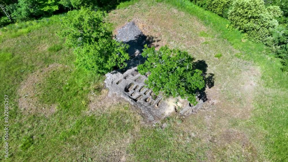 Aerial view of the necropolis of San Andrés in Cigüenza in the municipality of Villarcayo in the Merindad of Old Castile. Las Merindades region. Burgos. Castile and Leon. Spain. Europe Aerial view of the necropolis of San Andrés in Cigüenza in the municipality of Villarcayo in the Merindad of Old Castile. Las Merindades region. Burgos. Castile and Leon. Spain. Europe