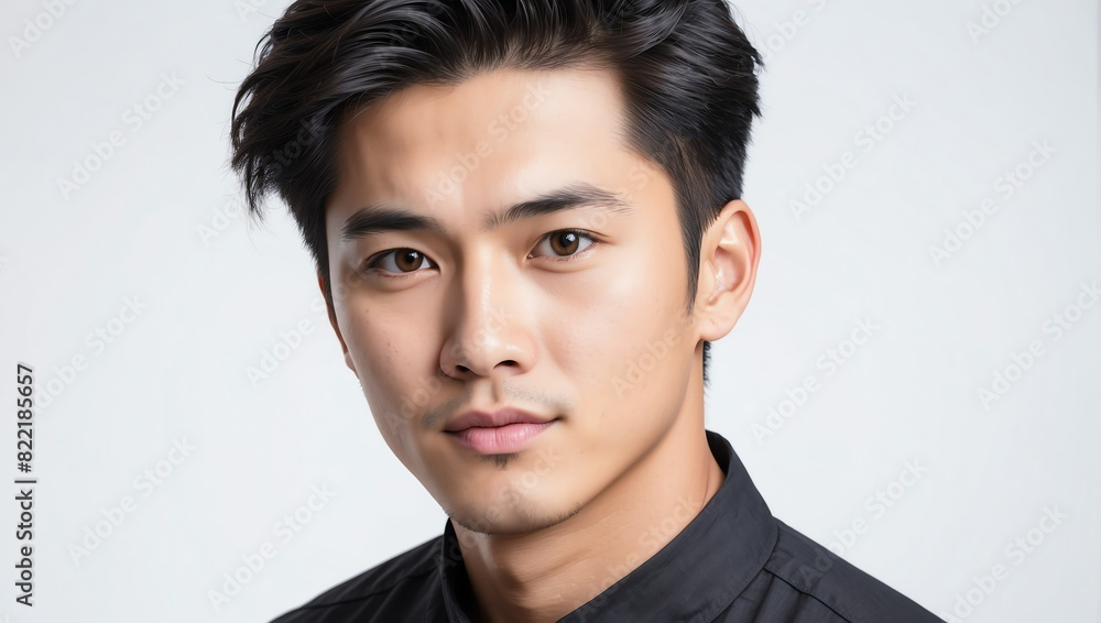 headshot of asian handsome guy model on plain white background studio from Generative AI headshot of asian handsome guy model on plain white background studio from Generative AI