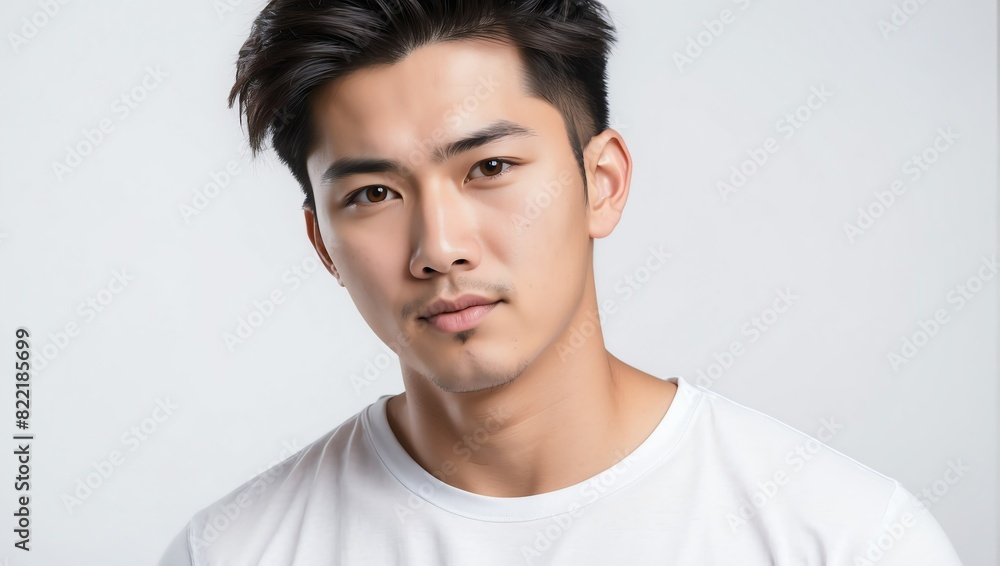 headshot of asian handsome guy model on plain white background studio from Generative AI headshot of asian handsome guy model on plain white background studio from Generative AI