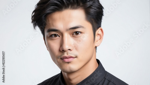 headshot of asian handsome guy model on plain white background studio from Generative AI