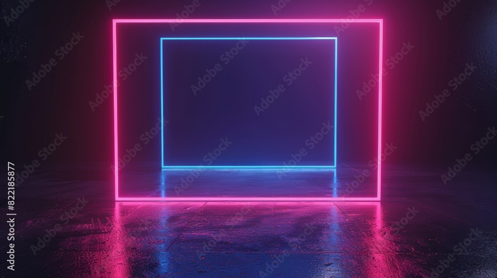 Picture frame with neon color movement graphic on isolated black background. Blue and pink light moving for overlay element. 3D illustration rendering. Picture frame with neon color movement graphic on isolated black background. Blue and pink light moving for overlay element. 3D illustration rendering.