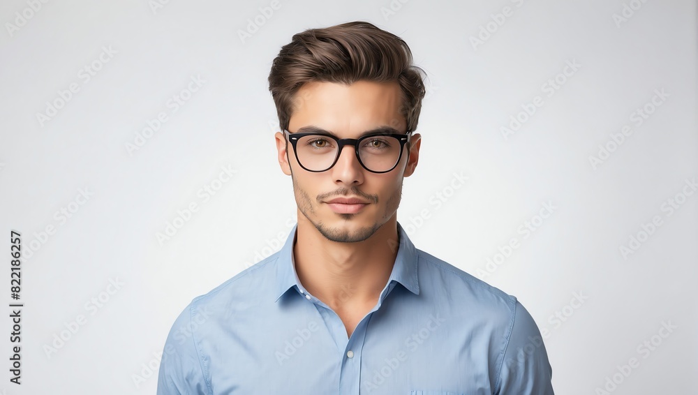 headshot of glasses handsome guy model on plain white background studio from Generative AI