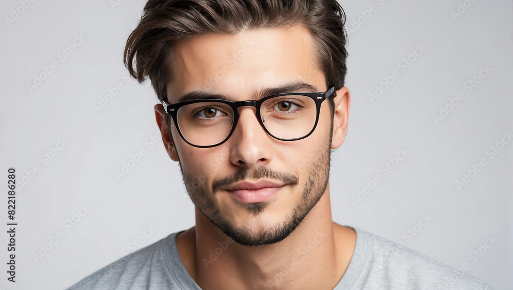 headshot of glasses handsome guy model on plain white background studio from Generative AI