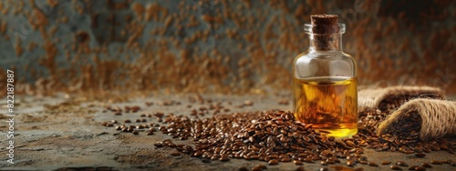 linseed essential oil. Selective focus photo