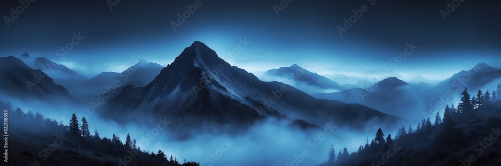blue fog on mountain dark background from Generative AI blue fog on mountain dark background from Generative AI