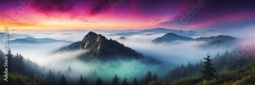colorful fog on mountain dark background from Generative AI
