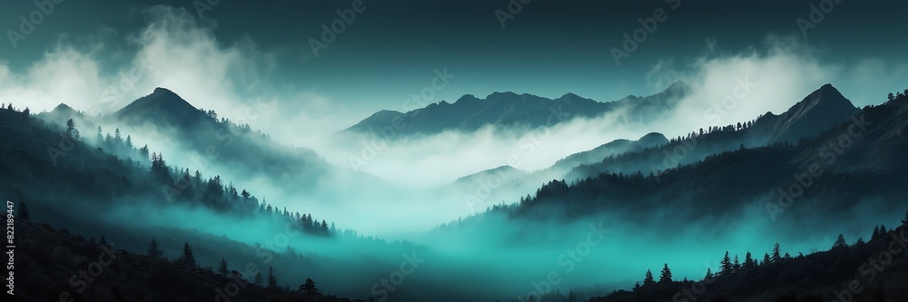 Fototapeta premium teal fog on mountain dark background from Generative AI