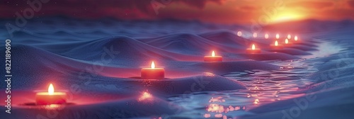 Pathway of light from candle to LED illustrated with a gradient of light intensity, minimal illustration style suitable for marketing campaigns photo