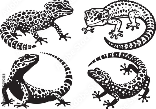 Leopard Gecko silhouette vector illustration set.