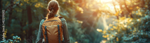 Exploring the Outdoors: A Woman s Hiking Adventure Through the Enchanting Forest   A Photo Realistic Depiction of Adventure, Physical Challenge, and Nature Connection in Popular Ho photo