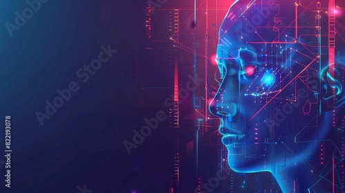 Digital brain learning  processing  analyzing information. AI isometric illustration of humanoid head with anthropomorphic face analyzing flow of big data.