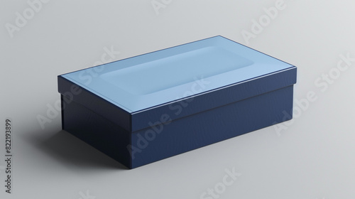 Light gray background features a classic navy rectangular box with a sky blue lid. photo