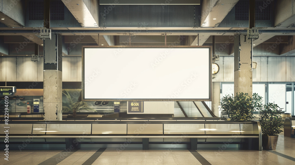 Classic styled blank billboard in a modern setting at baggage claim, vintage aesthetics. Classic styled blank billboard in a modern setting at baggage claim, vintage aesthetics.