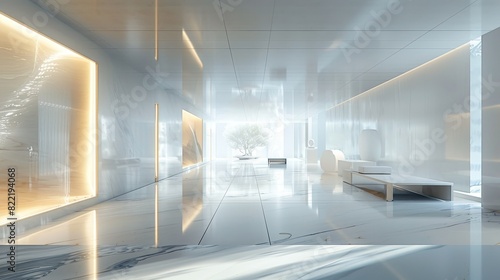 The image is a 3D rendering of a futuristic interior space