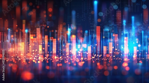 A stock market graph. financial data or online trading concepts. technology trend in business. Financial Graphs and Data Visualization on Blue Background.