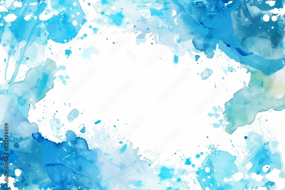 Obraz premium 水をイメージした水彩画のフレーム（背景・暑中見舞い・壁紙） 」