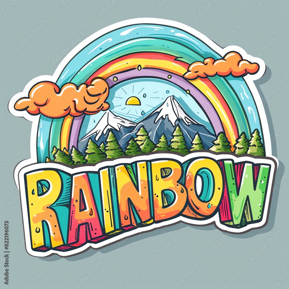 Fototapeta premium Fun and quirky rainbow design with sun and rain elements included