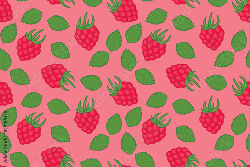 seamless summer pattern with raspberry fruits and leaves; perfect for summer-themed apparel, accessories, stationery, packaging and greeting cards - vector illustration