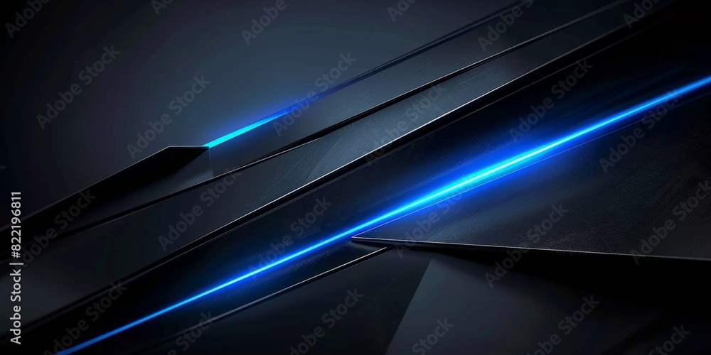 Black background with blue neon lines and geometric shapes. Dark abstract technology background Dark grey black abstract geometric background, banner Black background with blue neon lines and geometric shapes. Dark abstract technology background Dark grey black abstract geometric background, banner