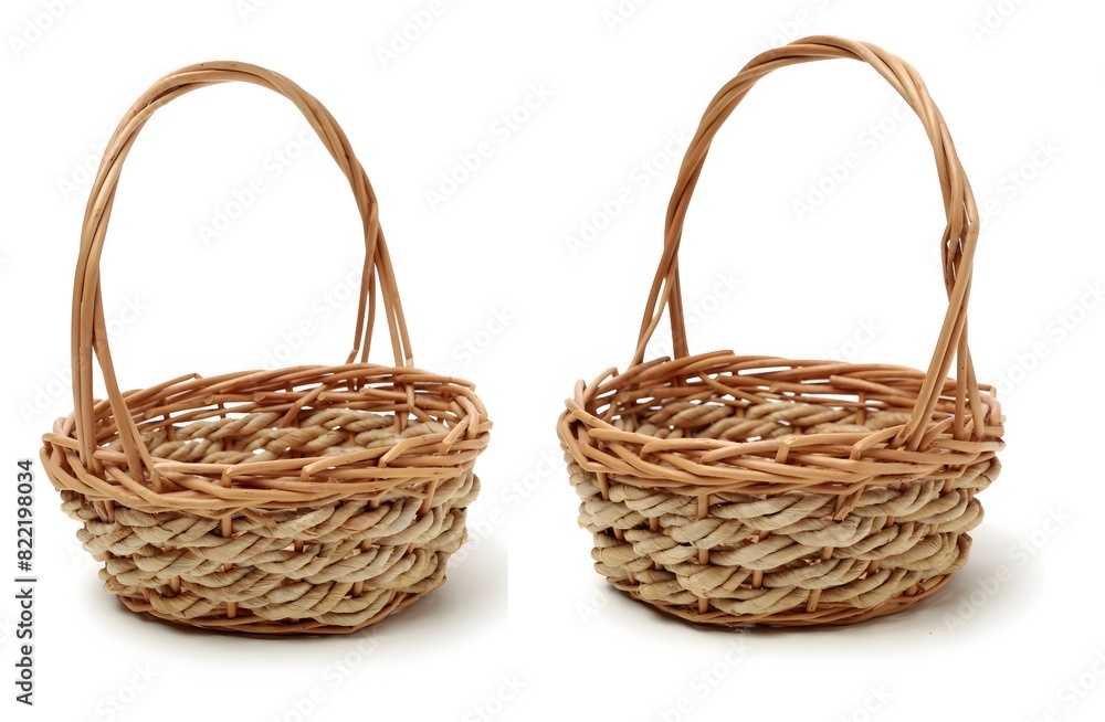 Set of two hand made empty baskets isolated over white background