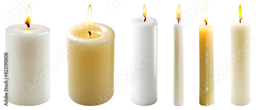 White candle isolated, PNG set