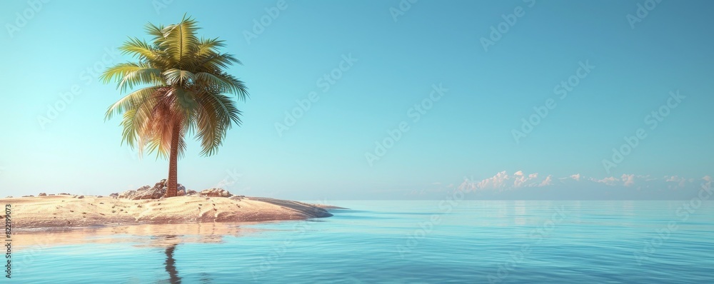 Fototapeta premium 3D illustrator of A single palm tree against a clear sky,Simple background