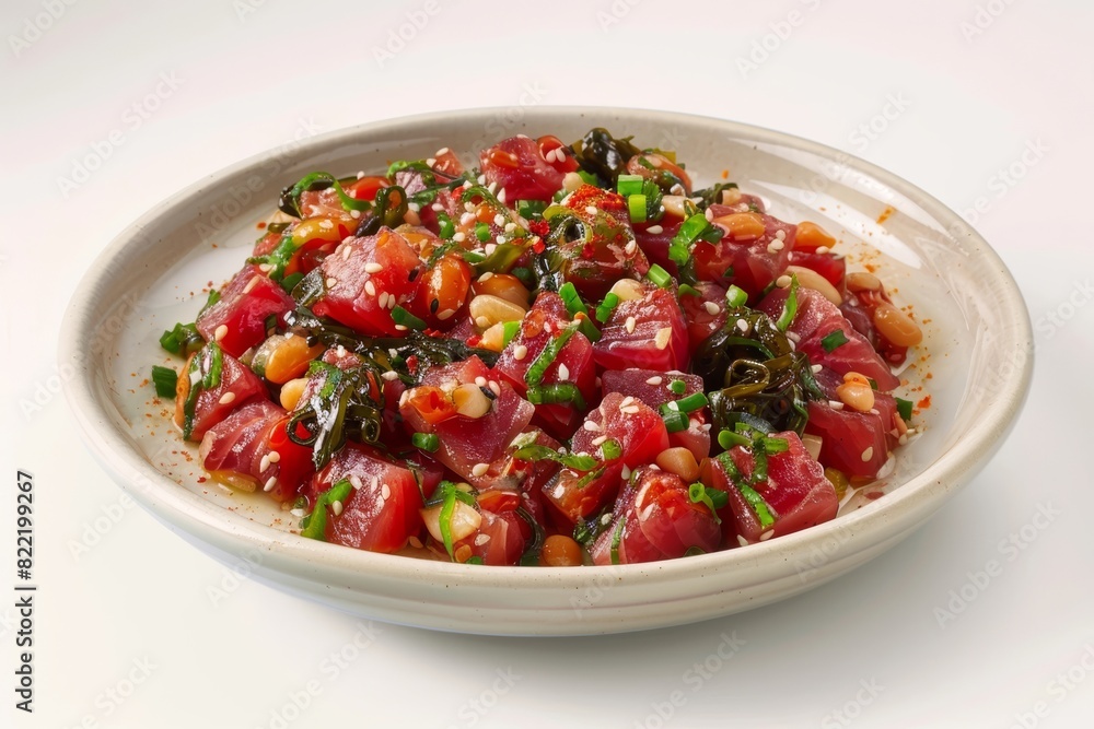 Vibrant Tuna Dish: Atomic Ahi Poke with Seaweed and Japanese Spice Vibrant Tuna Dish: Atomic Ahi Poke with Seaweed and Japanese Spice