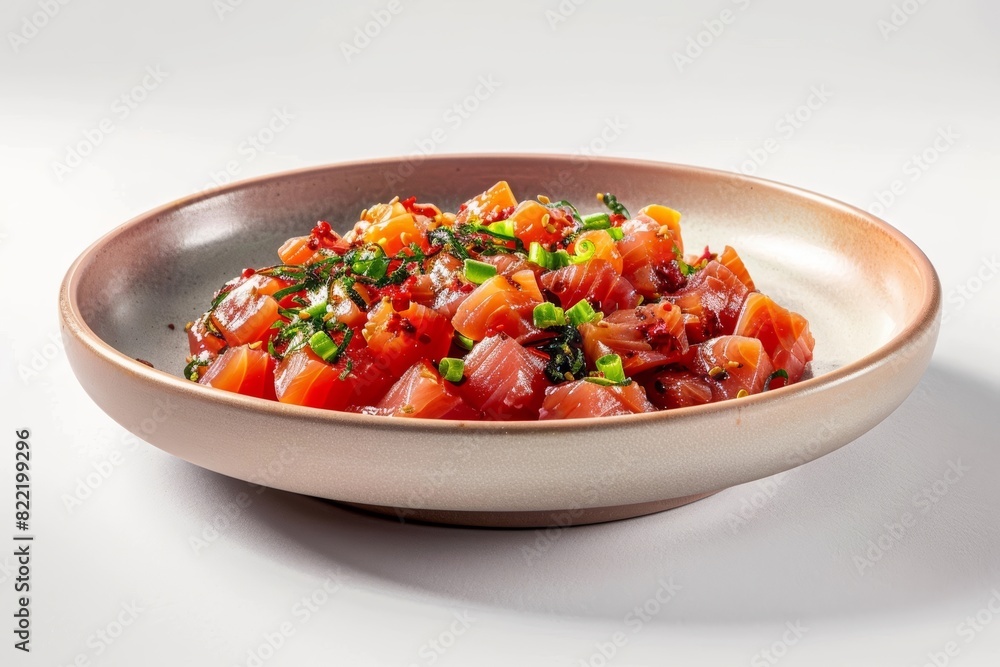 Flavorful Atomic Ahi Poke: Spicy Tuna Dish with Hawaiian Chiles and Red Hawaiian Sea Salt Flavorful Atomic Ahi Poke: Spicy Tuna Dish with Hawaiian Chiles and Red Hawaiian Sea Salt