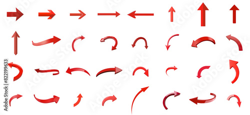 Collection of red arrow icons in various directions', isolated on transparent background, Generative AI