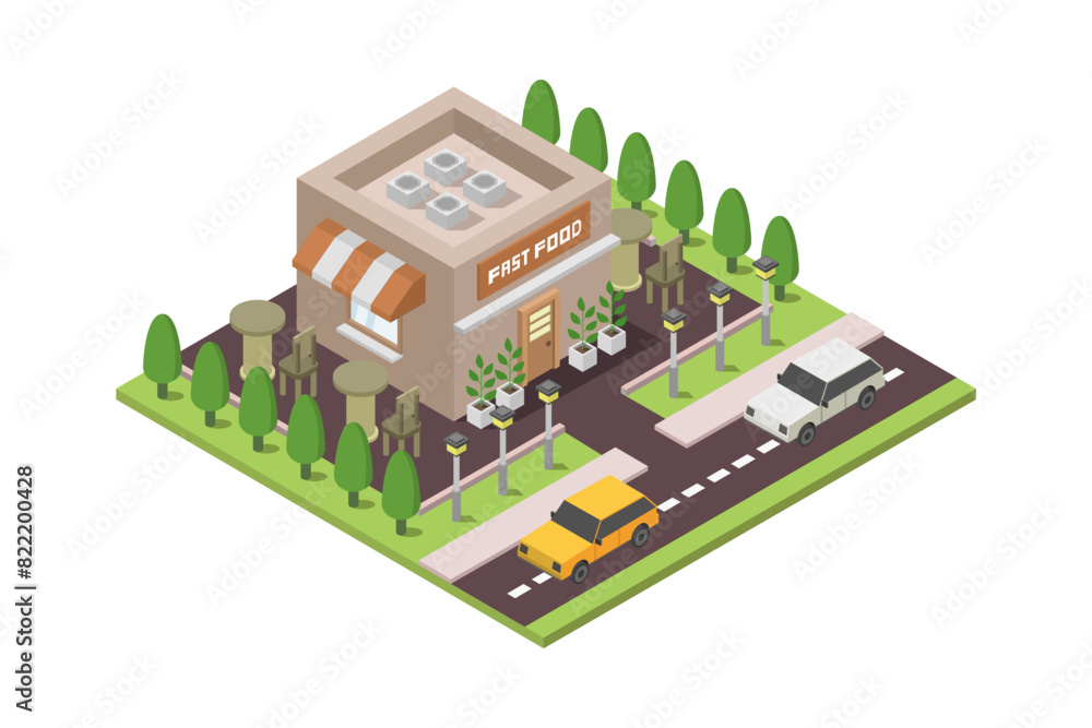 Isometric fast food building Isometric fast food building