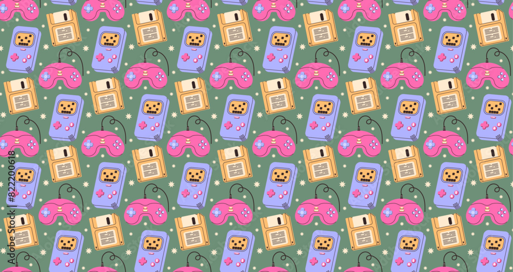 Obraz premium y2k pattern. 90s background. game consol ornament. 