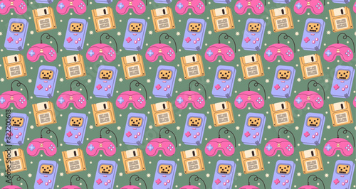 y2k pattern. 90s background. game consol ornament. 
