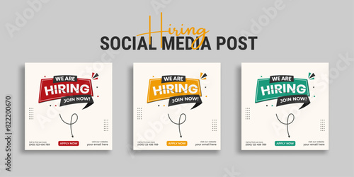 We are hiring job vacancy social media post or square web banner template vector design	