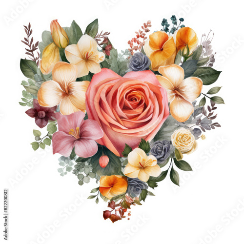 Watercolor Iove Of Different Flowers, clipart Illustration, Generative Ai photo